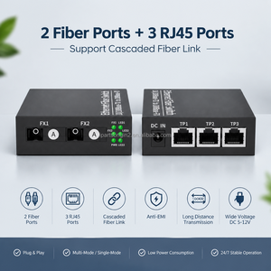 ตัวแปลงสัญญาณไฟเบอร์ 100Mbps 3FE+2FX 2 พอร์ตไฟเบอร์ 3 พอร์ต RJ45 รองรับไฟภายนอก DC5V 1A แรงดันไฟฟ้ากว้าง 5-12V สำหรับกล้องวงจรปิด Casca - Product Image 1