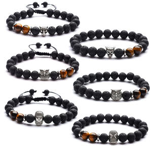 Pulseras <span class=keywords><strong>de</strong></span> piedra <span class=keywords><strong>de</strong></span> Lava <span class=keywords><strong>de</strong></span> 8mm con ojo <span class=keywords><strong>de</strong></span> Tigre, dijes <span class=keywords><strong>de</strong></span> plata, cuentas <span class=keywords><strong>de</strong></span> Buda <span class=keywords><strong>de</strong></span> piedra volcánica, pulsera tejida con cuentas ajustables - Product Image 1