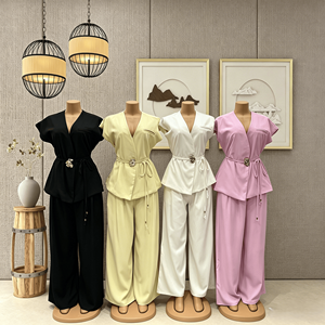 <span class=keywords><strong>Conjunto</strong></span> de Pantalones sin Mangas de Color Sólido con Botones y Cintura Alta de Satén, <span class=keywords><strong>Conjunto</strong></span> <span class=keywords><strong>Formal</strong></span> de Oficina para <span class=keywords><strong>Mujer</strong></span> a la Moda, Precio Bajo al por Mayor - Product Image 1