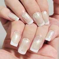 Vente en gros label privé presse sur les ongles avec boîte long carré Bling faux ongles kit fée oeil de chat conseils français ongles de doigt beiges