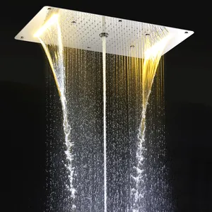 Квадратная насадка для душа со светодиодной подсветкой, верхний душ из нержавеющей стали, встраиваемый потолочный Настенный Набор «Водопад» для Дождевого душа