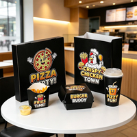 Boîte à hamburger jetable personnalisée en papier biodégradable pour l'emballage de la restauration rapide, poulet frit, frites, pizza à emporter