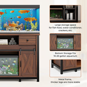 Support d'aquarium moderne en bois imperméable avec prise de courant, portes coulissantes et étagères réglables - Product Image 5