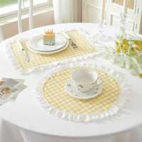 Vente en gros de sets de table ronds en coton imprimé à carreaux avec bords festonnés, sets de table décoratifs en tissu à carreaux pour restaurant occidental