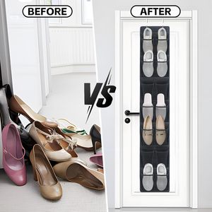 Over The Door <b>Shoe</b> Organizer 14 Mesh Pockets Hanging Rack For Closet <b>Storage</b> Black1 Pack - Product Image 6
