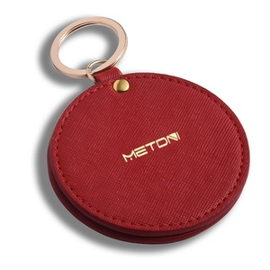 Custom Round Shape Cosmetic Pocket PU Leather Vanity Mirror Keychain Decorative Mini Mirror - Product Image 4