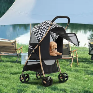流行设计定制折叠豪华4轮双便宜小猫狗宠物推车婴儿车