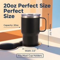 Gobelet isotherme en acier inoxydable à double paroi de 20 oz avec poignée, vente en gros, tasse de voyage portable pour voiture avec couvercle coulissant, accepte le logo personnalisé