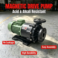 Pompe à eau chimique industrielle 2 HP en plastique CFR ETFE 1,5 kW, triphasée, pour acide sulfurique, à entraînement magnétique, moteur 100 % fil de cuivre, OEM