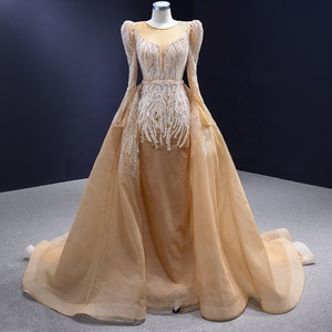 Jancember 231005 Vestidos de noche de sirena con cuentas pesadas de perlas de lujo con tren desmontable - Product Image 1