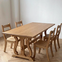 Ensemble table et chaises de salle à manger en bois massif, style vintage français, design moderne du milieu du siècle, forme rectangulaire, meubles de maison sur mesure