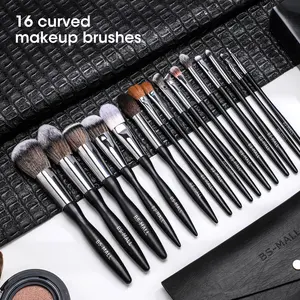 Makeup Brushes Wooden Handle BS-MALL New Make Up Brushes Kit Black Purple Wooden Handle 16PCS Custom Private Label Synthetic Brushes Makeup