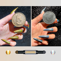 Poudre à ongles chromée double couleur 2-en-1 effet miroir, stylo pigment laser holographique professionnel pour manucure artistique