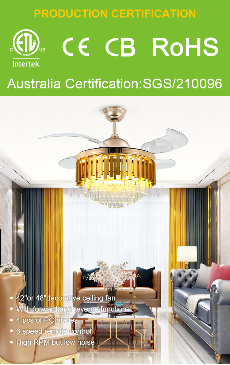 Breezelux modern crystal ceiling fan with light