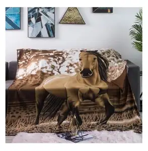 Custom Horse Flat Screen Printing Animal Designs Polar Fleece Horse Blanket Winter In Demand throw blanket