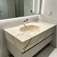 Vasque en marbre doré naturel poli, vendue directement d'usine, idéale pour les salles de bain d'hôtels et de bureaux