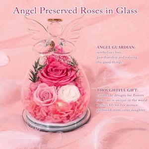 Figurines d'anges en verre avec roses éternelles préservées pour femmes, cadeaux pour la fête des mères, anniversaires, pour maman, grand-mère, sœur, épouse, fille - Product Image 6