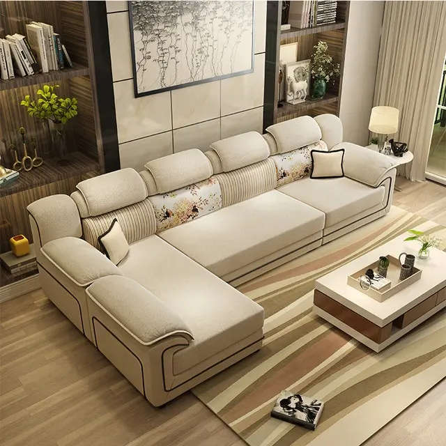 Living Room Sofa Set Home Furniture Modern Wood Frame Soft Sponge L Shape