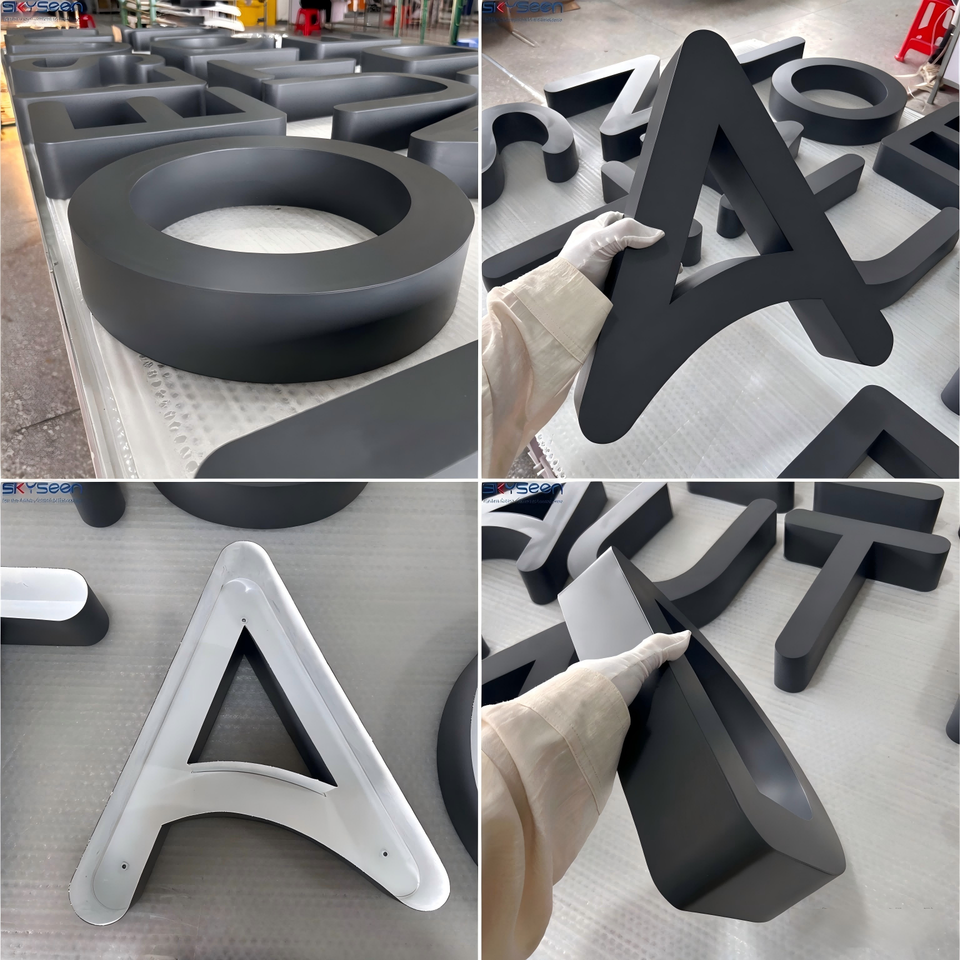 Vinyl Lettering Sign 3d Design SKYSEEN Custom Logo Design 3D Painted Metal Letters Non-Illuminated ...