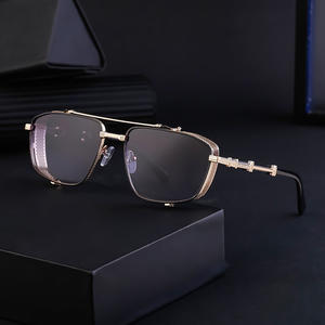 Lunettes de soleil carrées Steampunk pour hommes, verres UV400 PC, monture noire, emballage en boîte ZS-98225 - Product Image 3