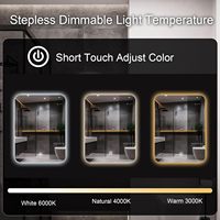 Miroir de salle de bain rectangulaire intelligent à LED en verre 45x60cm, rétroéclairé, 3 couleurs d'éclairage, interrupteur tactile, mural, à intensité variable, IP54 pour la douche