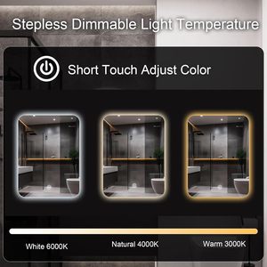 Miroir de salle de bain rectangulaire intelligent à LED en verre 45x60cm, rétroéclairé, <span class=keywords><strong>3</strong></span> couleurs d'éclairage, interrupteur tactile, mural, à intensité variable, IP54 pour la douche - Product Image 4