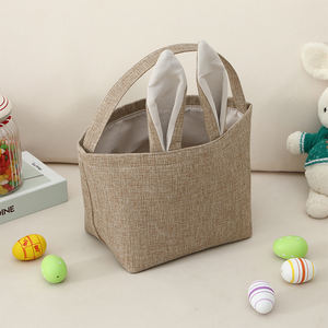 Borsa Personalizzata per Caccia alle Uova di Pasqua in Lino, Decorazioni Pasquali, Secchiello con Manico e Coda di Coniglio - Product Image 4
