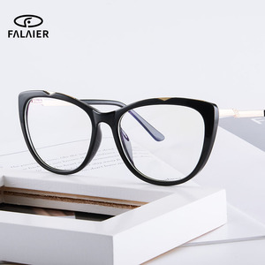 Monture de lunettes Falaier œil de chat, monture complète TR90, anti-lumière bleue, design artistique pour femme, verres noirs, matériau AC - Product Image 1