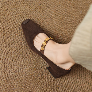 Zapatos Planos de Tacón Medio Grueso con Punta Cuadrada y Hebilla Metálica de Corte Bajo para Mujer, Cómodos y Versátiles para Uso Diario, Novedad 2025 - Product Image 4