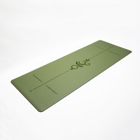 Tapis de yoga en caoutchouc PU avec sangles de transport, gravés au laser, alignement de la ligne centrale du corps, gymnastique normale, turquoise, vert militaire