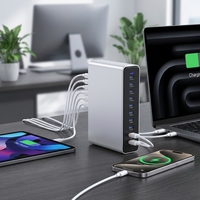 Chargeur rapide GaN 10-en-1 800W avec 8 ports USB-C et 2 ports USB-A, station de charge de bureau pour iPhone, tablette, MacBook, Android, Samsung