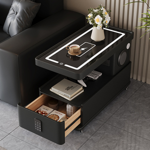 Multifunctional <b>Smart</b> Side Coffee Table LED Light Storage Movable <b>Lock</b> Wheels Wood Modern Design Bedroom Furniture Living Room A - Product Image 5