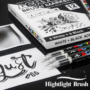 Ensemble de 12 marqueurs pinceaux acryliques <span class=keywords><strong>noir</strong></span> <span class=keywords><strong>et</strong></span> <span class=keywords><strong>blanc</strong></span>, pointe souple de 1 à 5 mm, encre directe <span class=keywords><strong>et</strong></span> grande capacité - Product Image 2