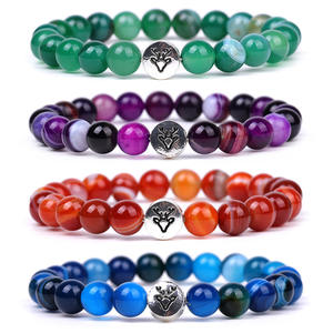 Bracelet en agate rouge rayée naturelle multicolore tendance et à la mode pour hommes et femmes Cadeaux Accessoires du <span class=keywords><strong>Nouvel</strong></span> <span class=keywords><strong>An</strong></span> - Product Image 2