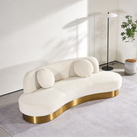 Cremeweißes Fleece-Sofa mit Gebogener Form und Goldenem Gestell im Luxuriösen Stil für Wohnzimmer und Dekoration