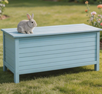 Nichoir de luxe moderne et écologique en bois de sapin bleu clair peint, avec plateforme supérieure à motif lettres, pour lapins, toutes saisons, pour extérieur