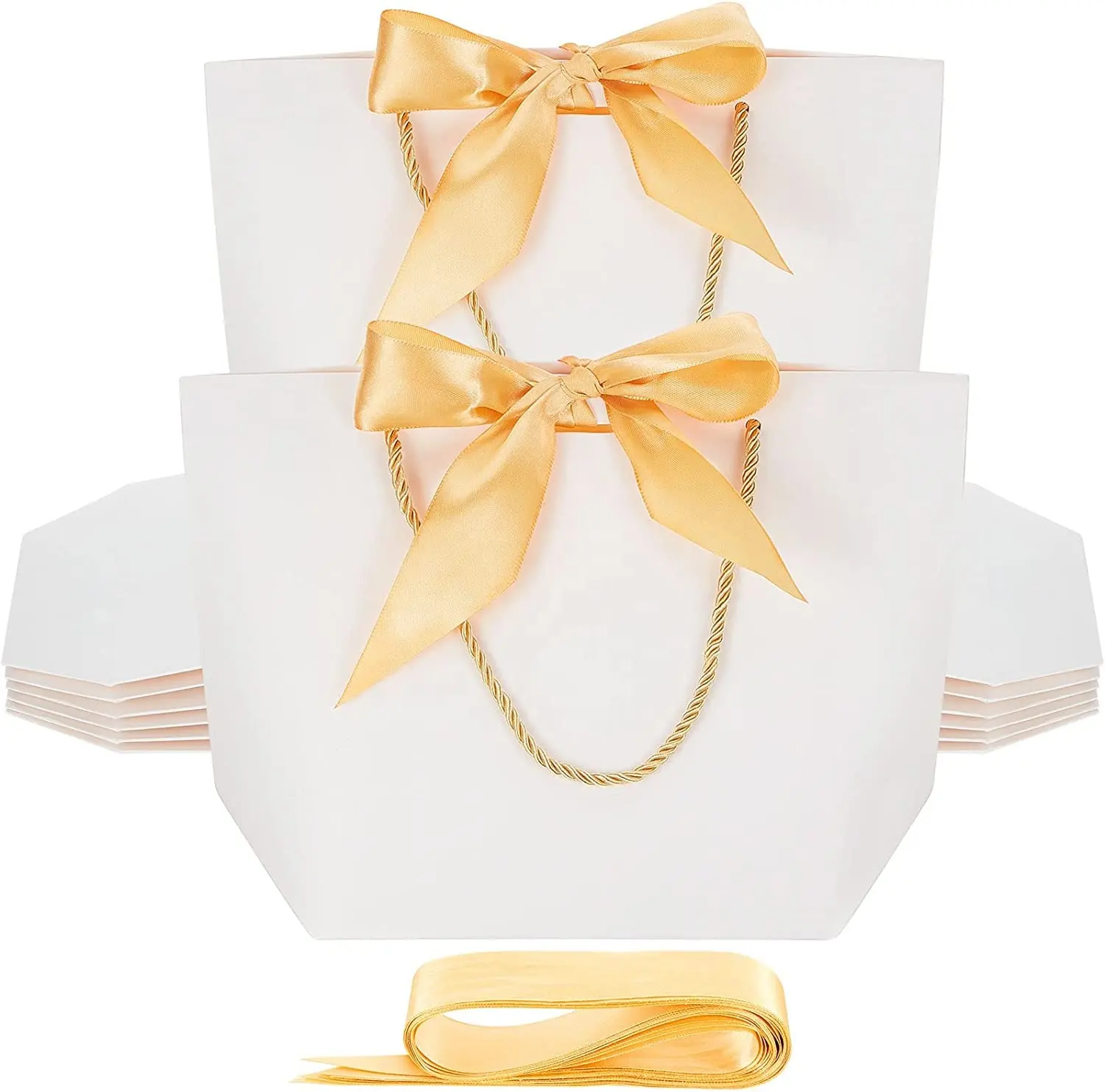 Professional Manufacture White Luxury Thank You Boat Style Resealable Paper Gift Bag With Bow Tie Ribbon For Boutique