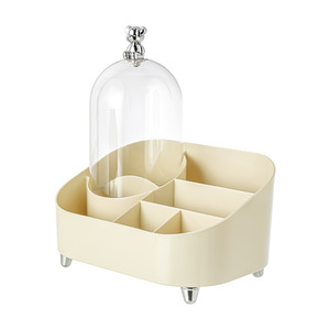 Organisateur de maquillage de bureau multi-compartiments, grande capacité, boîte de rangement en plastique pour cosmétiques, rouges à lèvres et pinceaux, avec rotation - Product Image 5