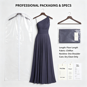 <span class=keywords><strong>Abito</strong></span> lungo estivo <span class=keywords><strong>da</strong></span> donna grigio ardesia ODM con design <span class=keywords><strong>monospalla</strong></span> e laccio sul retro, e gonna a pieghe a trapezio in vita, per serate formali - Product Image 4
