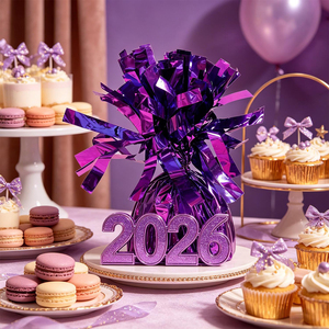 Party Love Round design ensures balanced presentation Peso Morado 12 Pcs Bag Purple Foil Centerpiece Decorations - Product Image 4