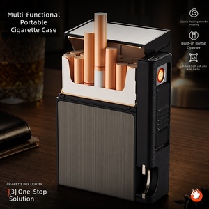 Briquet électronique rechargeable automatique coupe-vent au design classique, étui portable en métal et caoutchouc avec gravure laser - Product Image 2