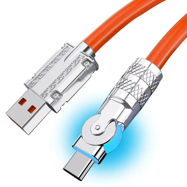 180 Degree Rotation USB Data Cable 1M 1.5M 2M 120W 6A Type C for Samsung 15W for iPhone Fast Charging Zinc Alloy Cable