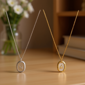 Collar con Colgante Z, Oro, Plata, Acero, Minimalista, Cadena de Serpiente, Cristal, Engaste de Bisel con Pedrería, Unisex - Product Image 2