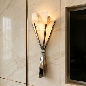 Lampe murale vintage française rétro en forme de fleur avec éclairage en albâtre espagnol naturel pour salon, chambre et couloir d'hôtel - Product Image 1