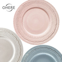 Ensemble de vaisselle occidentale de luxe haut de gamme bleu rose blanc dentelle assiette de présentation vaisselle en porcelaine vaisselle mariage en céramique durable