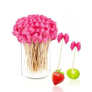 Small Bow Cake Decorating Sticks 12Cm Blue Ribbon Toothpicks For Fruit Party Decorations Disposable Picks - Product Image 5