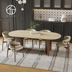 طقم طعام فاخر عصري بتصميم بيضاوي من الأردواز، طاولة طعام خشبية صلبة بتصميم إسكندنافي مع كراسي، أثاث فندقي الأكثر مبيعًا - Product Image 3