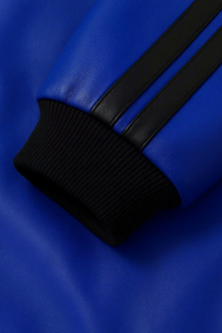 Chándal de Cuero Genuino Azul para Hombre, Estilo Casual de Manga Larga, Rayas en Contraste, Cierre de Cremallera, Corte Holgado, Color Sólido - Product Image 6