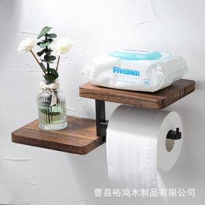 Porte-papier toilette mural en bois, porte-mouchoirs de salle de bain, support de rangement pour papier toilette avec séparateurs - Product Image 2