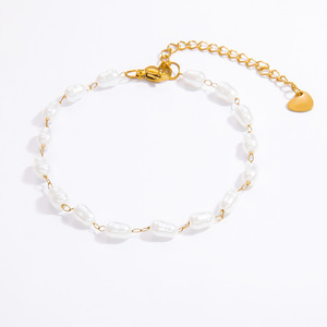 Pearl Bracelets With Gold <b>Chain</b> And Faux Pearls For Everyday Wear Unisex Jewelry 18K <b>Titanium</b> Steel SL41262 - Product Image 5